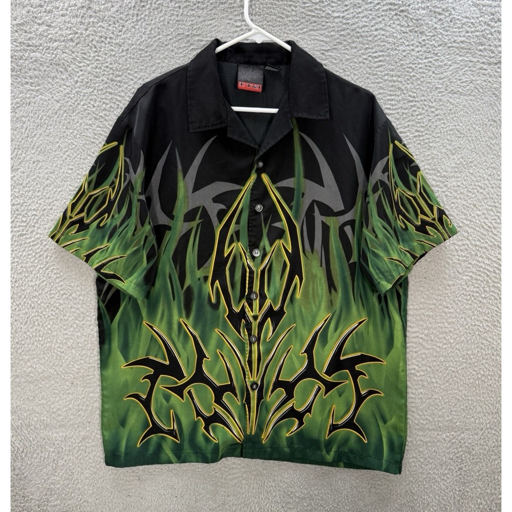 Vintage C Two Club Shirt Adult Large Multicolor Flames Tribal Biker 90s Y2K READ
